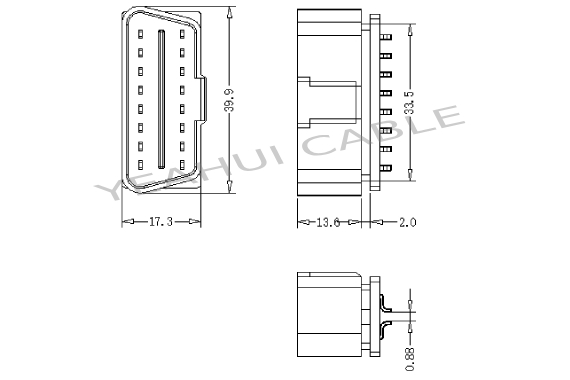 OBD 16P male for PCB and enclosure