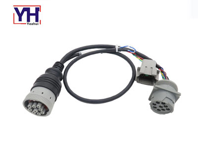 Gray deutsch hd 9 pin female to hd 9 pin male and dt 8 pin male diagnostic wire harness
