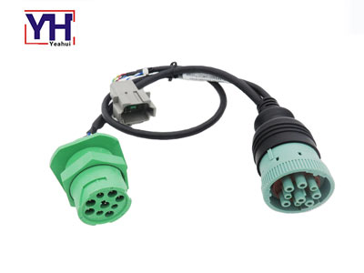 green deutsch hd 9 pin female to hd 9 pin male and dt 8 pin male connector diagnostic cable